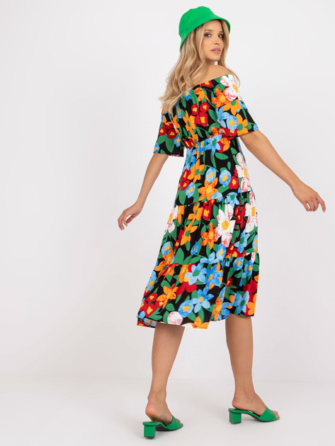 Czarna sukienka hiszpanka midi w kwiaty RUE PARIS