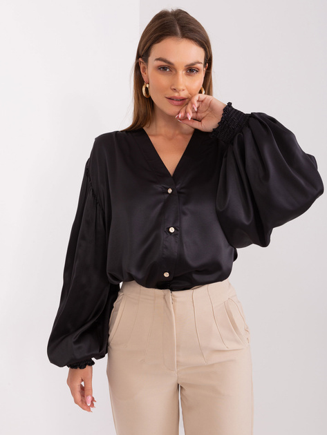 Hurt Czarna damska koszula z ozdobnymi guzikami