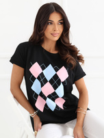 Czarna bawełniana bluzka w romby 