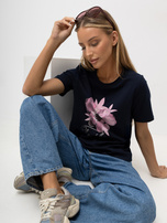 Dunkelblaues Damen-T-Shirt aus Baumwolle RUE PARIS.