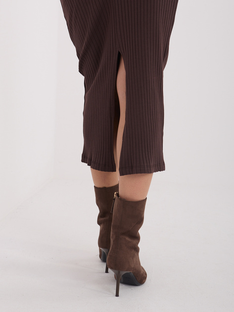 Czekoladowa midi spódnica w prążek RUE PARIS