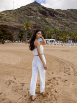 Ecru kombinezon z plecionym paskiem Felippa RUE PARIS