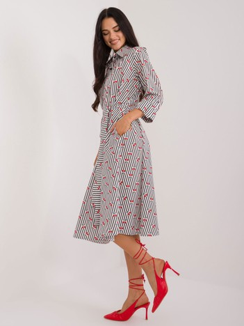 Hurt Biała midi sukienka szmizjerka w wisienki