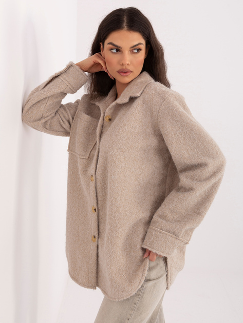 Beżowa koszulowa kurtka z dzianiny boucle RUE PARIS