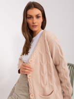 Hurt Beżowy damski sweter rozpinany z bawełną 