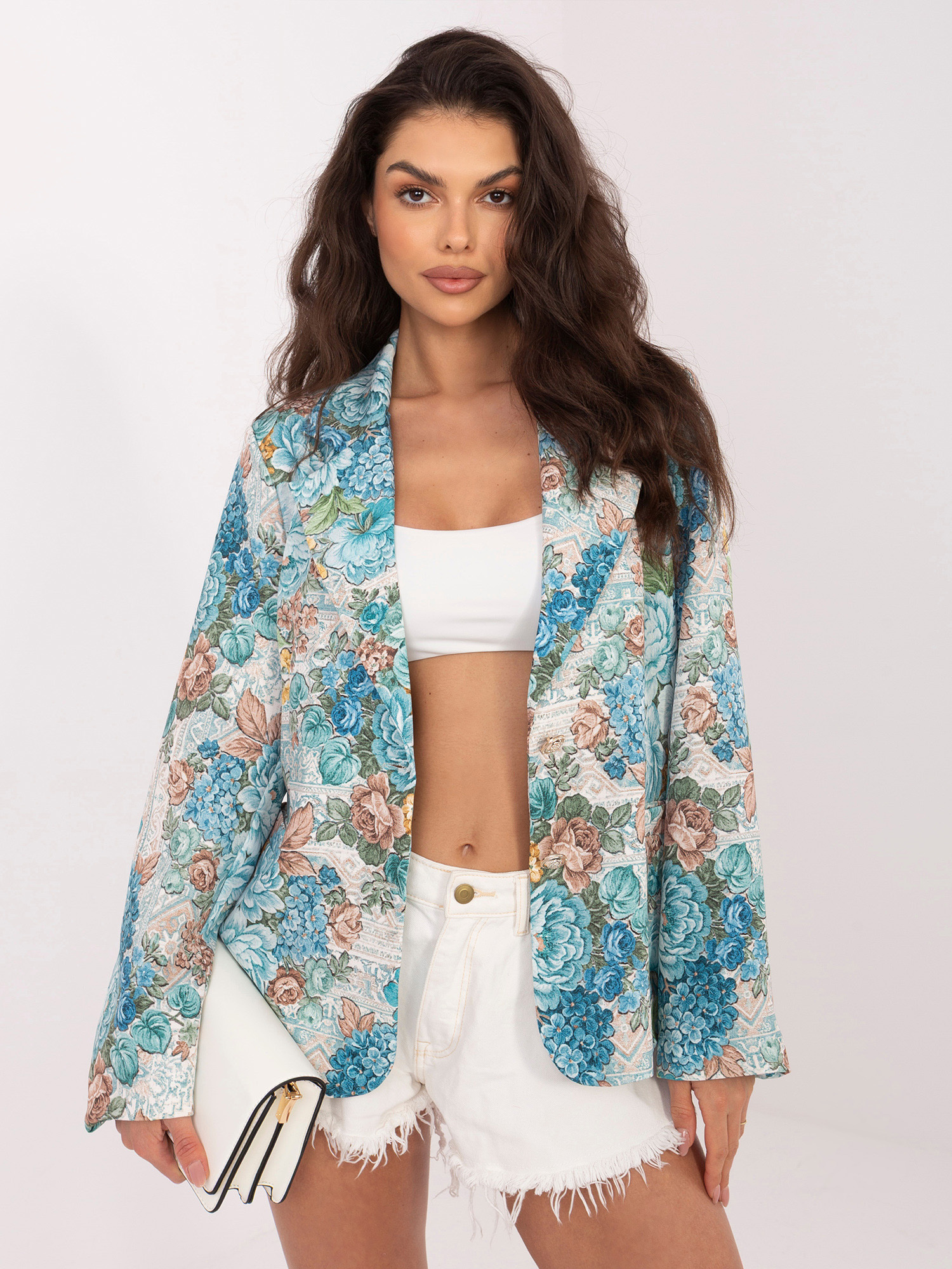 Mátová jednoradová blazer s potiskem.