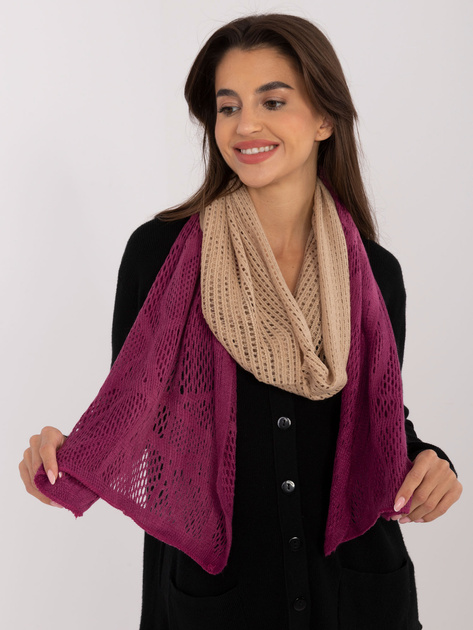 Hurt Beżowo-ciemnoróżowy ażurowy szal z efektem ombre