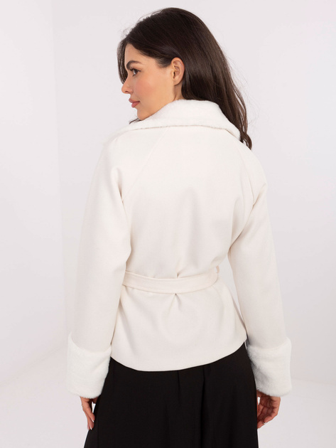 Ecru elegancki płaszcz z futerkiem RUE PARIS