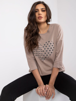 Ciemnobeżowa bluzka bawełniana z aplikacją Bindy