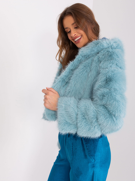 Hurtownia Miętowa krótka kurtka futrzana z kapturem