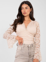 Beżowe eleganckie body z rozkloszowanym rękawem