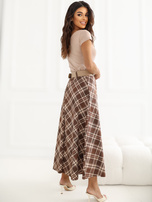 Brązowa elegancka spódnica z paskiem