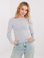 Ecru-czarna krótka bluzka z dekoltem na plecach