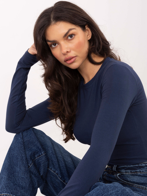 Granatowy damski longsleeve z okrągłym dekoltem
