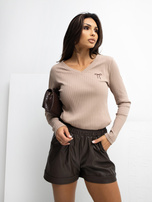 Ciemnobeżowa bluzka w szeroki prążek RUE PARIS 