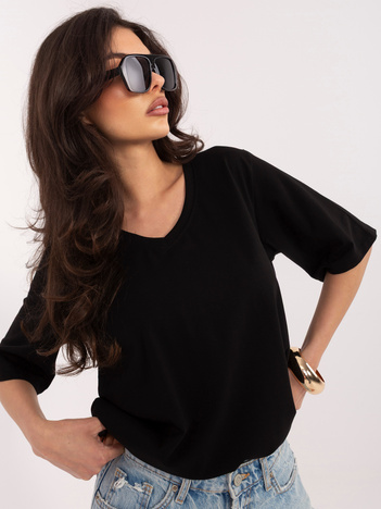 Czarny asymetryczny t-shirt basic z bawełny RUE PARIS