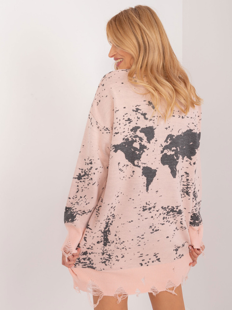 Hurtownia Jasnoróżowy sweter oversize z dziurami