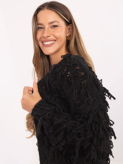 Czarny damski kardigan z wełną RUE PARIS