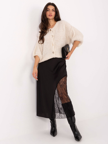 Czarna satynowa spódnica z koronką RUE PARIS