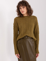 Khaki women's sweater with braids 