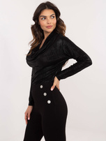 Hurtownia Czarna drapowana bluzka z połyskiem 