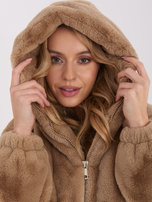 Beżowa futrzana kurtka z suwakiem