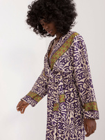 Hurt Fioletowo-beżowa sukienka z bufiastym rękawem