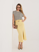 Jasnożółta midi spódnica z rozcięciem RUE PARIS 