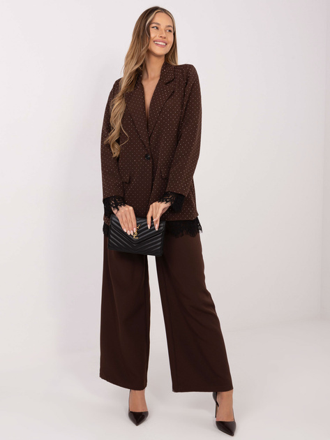 Brązowa marynarka z koronkowym wykończeniem