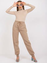 Ciemnobeżowe damskie spodnie dresowe high waist Julia 