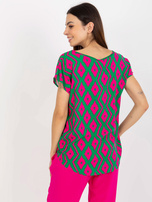 Hurt Zielona bluzka z nadrukiem i okrągłym dekoltem SUBLEVEL 