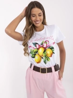 Biały damski t-shirt z nadrukiem w cytryny