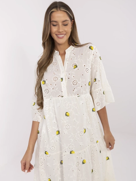 Ecru ażurowa sukienka damska w cytryny