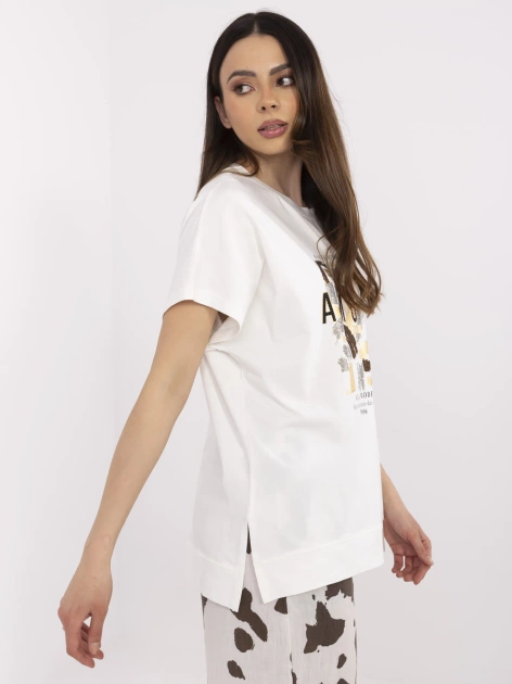 Ecru bawełniana bluzka z rozcięciami