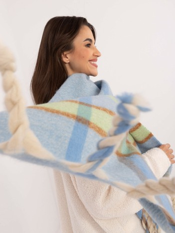 Wholesale Light Blue Warm Checked Scarf