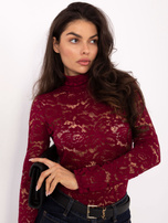 Burgundowa dopasowana bluzka z koronki