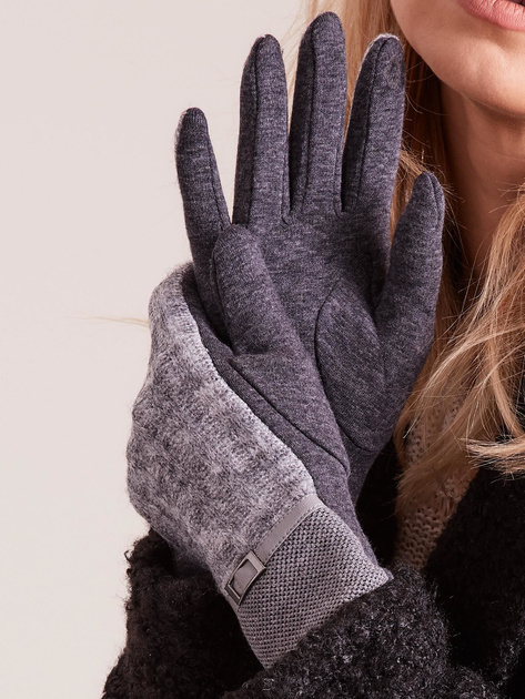 Ciemnoszare rękawiczki z dzianinową wstawką