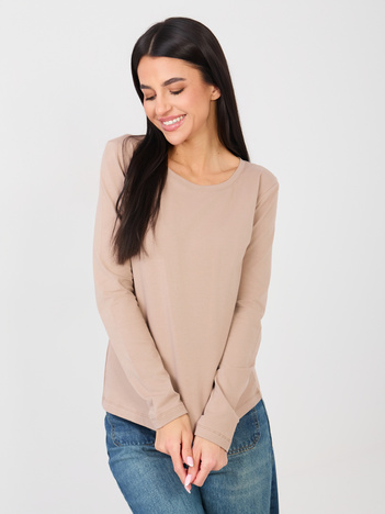 Ciemnobeżowa bluzka basic z okrągłym dekoltem RUE PARIS 