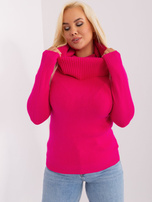 Hurt Fuksjowy damski sweter plus size z lejącym golfem