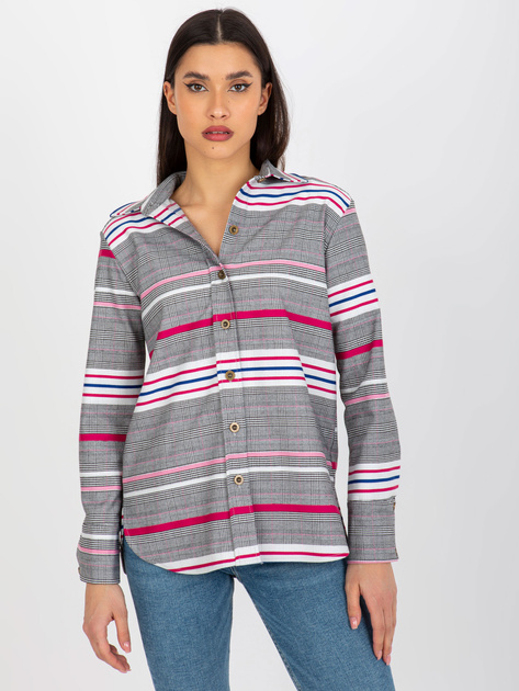 Hurtownia Biało-różowa damska koszula w paski i kratę