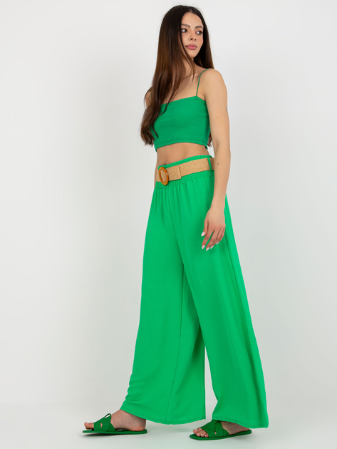 Hurt Zielone szerokie spodnie z materiału z paskiem
