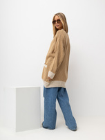 Hurtownia Camelowy sweter rozpinany ze wzorem RUE PARIS