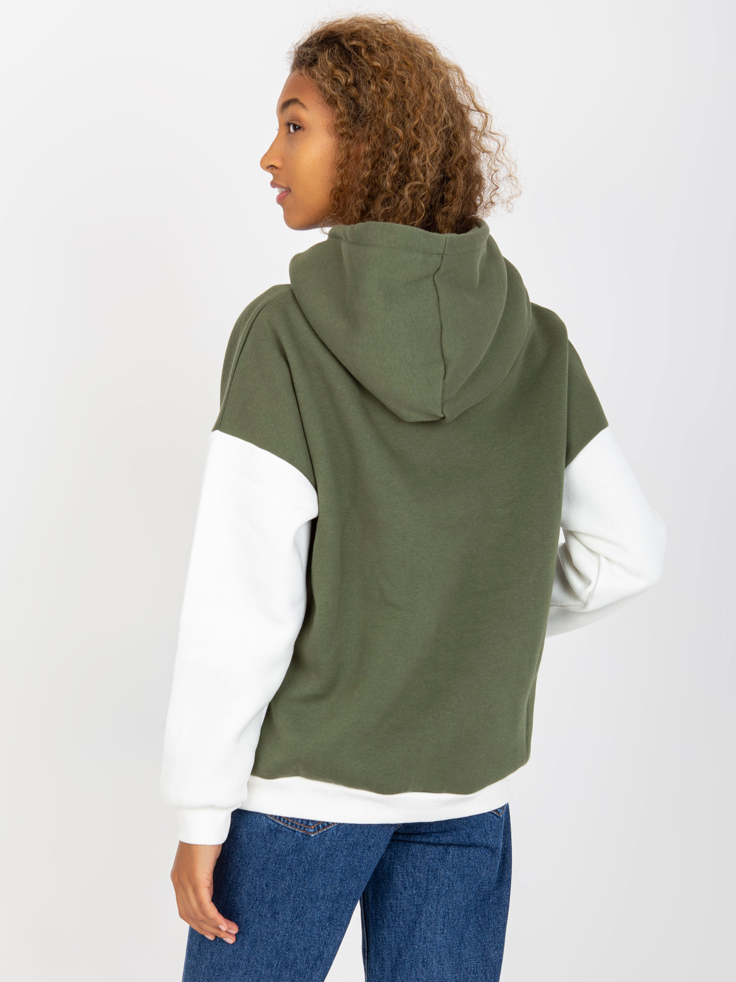 Khaki-ecru dresowa bluza basic kangurka RUE PARIS