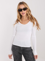 Ecru bluzka basic z okrągłym dekoltem 