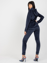 Hurt Granatowy damski komplet welurowy z bluzą z kapturem