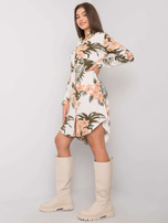 Beżowa sukienka szmizjerka z printami Valdez RUE PARIS