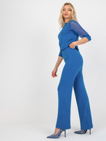 Hurt Ciemnoniebieskie spodnie dzianinowe z szeroką nogawką