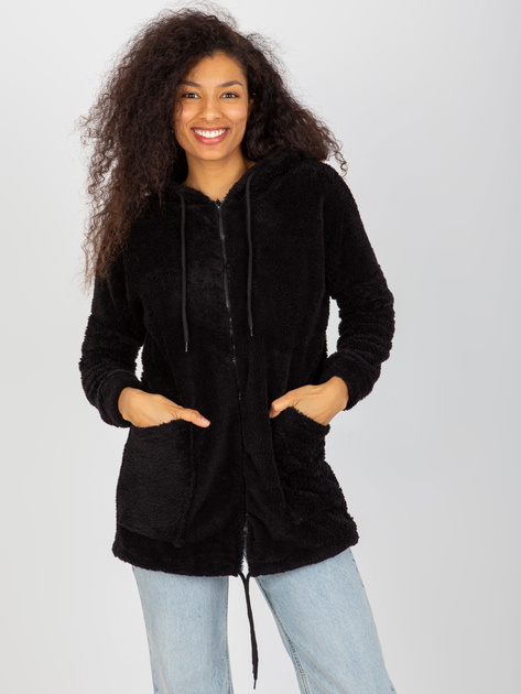 Hurt Czarna futrzana bluza rozpinana z kieszeniami RUE PARIS