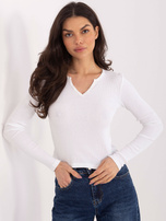Ecru krótka bluzka basic z długim rękawem 
