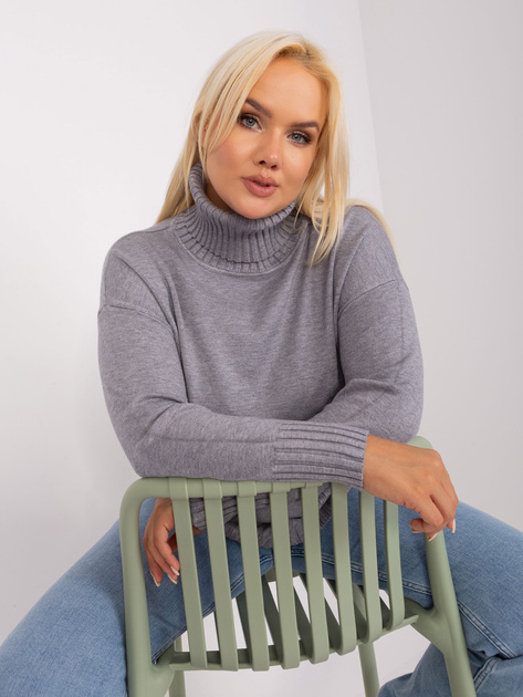 Hurtownia Szary damski sweter plus size z golfem